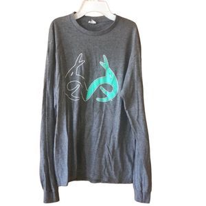 •BROWNING•WOMENS GRAY AND MINT GREEN BROWNING LOGO LONG SLEEVE TEE SHIRT  SMALL